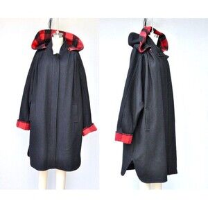 Vintage Hooded OVERSIZED WOOL Coat - Cocoon Wool Coat - Hooded Hood Wool Coat OS